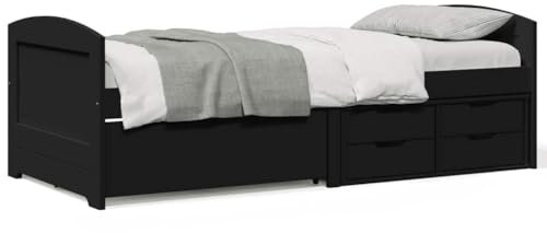 Homgoday iRun Diwan mit 5 Schubladen, ohne Matratze, Schwarz, 90 x 200 cm, Bett mit Rahmen, modernes Bettgestell