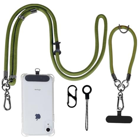 kedelux Phone Strap Crossbody, 1x Anti Theft Cell Phone Lanyard 1 x Wrist Strap, Adjustable Universal Nylon Phone Chain for iPhone Samsung, Army Green