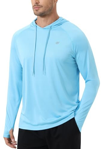 Tyhengta Sun Protection Tops Mens Rashguard Long Sleeve Hoodie UV Protection Hooded Shirt Summer Beach Fishing Shirts Sky Blue,XL
