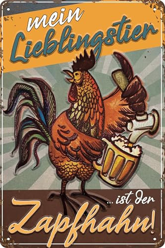 LUCKYLINDE Blechschild lustiger Spruch Mein Lieblingstier ist der Zapfhahn Bar, Kneipen, Bier Deko Schild, 14 x 20 cm
