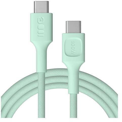 Green Cell PowerStream USB-C Kabel 200cm 100W PD – extralanges USB-C Ladekabel, geflochtenes Nylon, 480 Mbps Datenübertragung, ideal für Sofa, Büro & Homeoffice (Minze, 200)