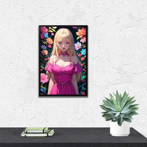ZUGVJDX Poster Blondes Mädchen in den Blumen Anime Waifu Poster Poster Leinwand Wandkunst Poster Schlafzimmer Malerei 20x30cm Kein Rahmen