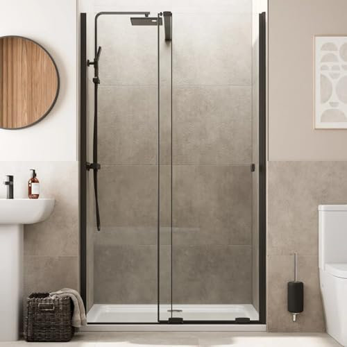 Baystone® 1100mm Frameless Sliding Shower Door Enclosure 8mm Toughened Safety Glass Reversible Cubicle Doors for Showers, Black