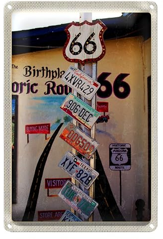 Blechschild | Route 66 | Nostalgie | Nummernschilder | Vintage Deko | 12 cm x 18 cm