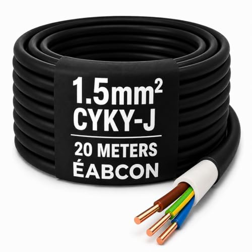 20 Meters 1.5mm Heavy Duty 3-Core CYKY-J Cable, Black, 450V/750V