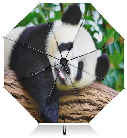 RPLIFE Niedlicher Panda-Regenschirm, leicht, langlebig, automatisches Öffnen und Schließen für Damen, Reise-Regenschirme für Regen und Sonne