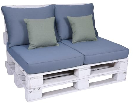GO-DE Textil Bequeme und attraktive Polsterauflagen für Paletten-Loungen (4-teilig, für eine komplette Palettenlounge, Uni Blau-hellgrün, Palettenkissen mit Dekokissen)