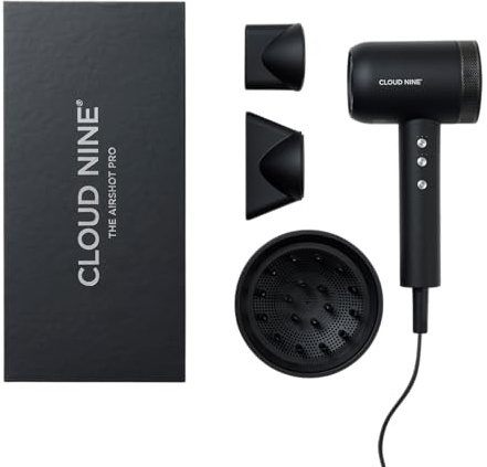 Cloud Nine The Airshot Pro Haartrockner Schwarz – Leiser, leichter Profi-Föhn mit Eco-Precision-Motor, Ionentechnologie & 3 Temperaturstufen – Für schnelles, frizzfreies Styling & gesünderes Haar