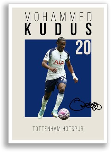 Mohammed Kudus Tottenham Hotspur Signed Photo Poster Print Picture Display Framed Autograph Memorabilia for Football Fans Gift Spurs Ghana (A3 Poster Only Cream)