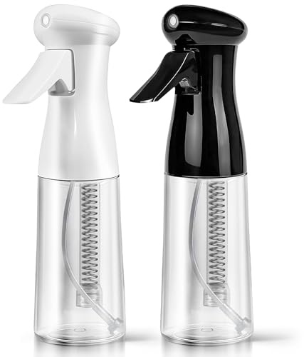 EOPUOZS Ultrafeine Sprühflasche, 2 Stuck Tropfsichere Spray Bottle, Extrafeiner Zerstäuber, 200ml Wassersprühflasche für Haare, Pflanzen & Reinigung, schwarz und weiß