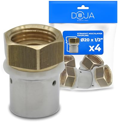 DOJA Barcelona Pressfitting Kupplung - Ø20mm x 1/2 - 4er- Pack - Einfache Montage - Pressfitting für Mehrschichtrohr - Mehrschichtverschraubung mit Perfektem Dichtungsdesign - Quetschverbinder