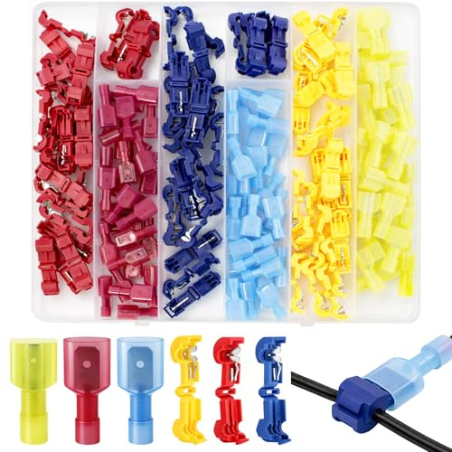 Sheryl&Rain 180 Stück T Abzweigverbinder Kfz Kit, 3 Größen, 90 T Tap Kabelverbinder + 90 Flachstecker Schnellverbinder Isoliert, Quickverbinder T Elektrische Steckverbinder für Stromdieb Kfz