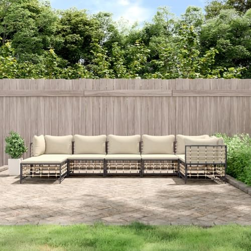 Frdhee Gartenmöbel Set Balkon Sofa,7-TLG. Garten-Lounge-Set mit Kissen Anthrazit Poly Rattan,Eckbankgruppe für Balkon,Terrasse,Hinterhof