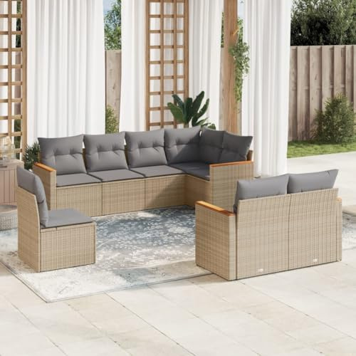 Owoxanthellate 8-TLG. Poly-Rattan Gartenlounge Beige 62x62x69 cm Ecksofa mit Stauraum und Kissen, modulare Terrassen-Sitzgruppe für Balkon Garten und Wohnzimmer