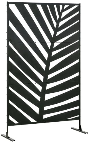 Outsunny Pannello Privacy Esterno in Metallo 122x198 cm Foglia di Banana | Divisorio Decorativo da Esterno con Supporto e Viti di Espansione, Pannello Autoportante, Giardino Terrazza Piscina