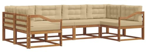 vidaXL Outdoor-Sofagarnitur mit Kissen 6 pcs Natur und Beige, Akazienholz Outdoor-Sofa-Set, modernes Gartenmöbel, Pool-Sitzgelegenheiten, Hinterhof-Lounge, Patio