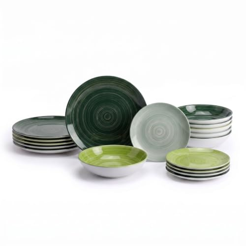 INTRECCI Servizio Piatti – Set Completo per 6 Persone in Porcellana – Design Moderno – Piatti Tavola Eleganti – Compatibili Lavastoviglie e Microonde - Set 18 piatti, modello: Linea Natura