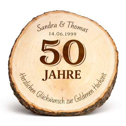 Nomiro - Baumscheibe mit Gravur personalisiert ab 13 cm - Holzscheibe mit Text, Jahreszahl und Spruch - Geschenke für Hochzeit, Geburtstag, Holzbild