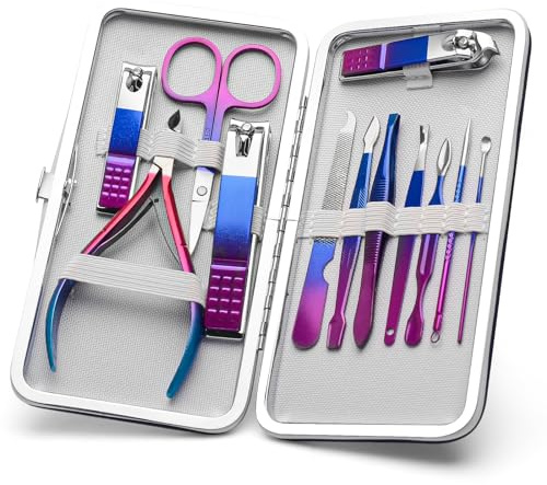 CGBE Manicure Set 12pcs, Professional Nail Clipper Grooming Kit with Case | Stainless Steel Pedicure Set, Nail Kit, Cuticle Cutter, Nail Files, Leather Travel Case, For Men And Women