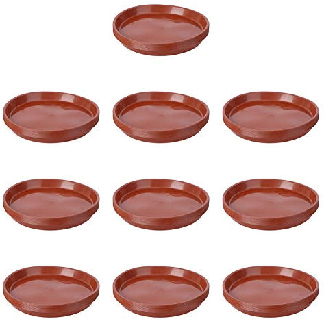 Yardwe 10 PCS Round Plastic Plant Saucer Tray Plant Pot Saucer Flower Pot Tray for Garden Potted Water Drips and Soil Balcony Tray 7.8 x 7.8 x 0.67 Inch (Red)