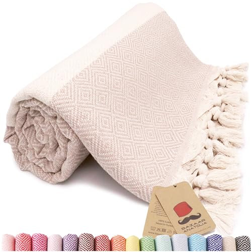 Bazaar Anatolia Hamamtuch Saunatuch 100% Baumwolle Badetuch Groß 185x100 cm Orientalische Deko Decken Boho Sauna Yoga Diamant (Beige)