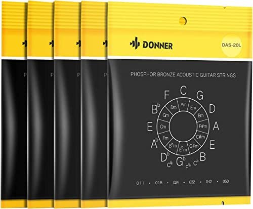 Donner Gitarrensaiten Akustikgitarre Phosphor Bronze DAS-20L für Anfänger, 11-50 (5 Stück)