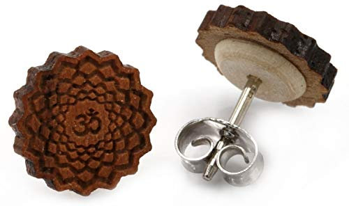 Miriquidi Mandala Holz Ohrstecker Silber 925 Sterling 11mm Paar - Nuss