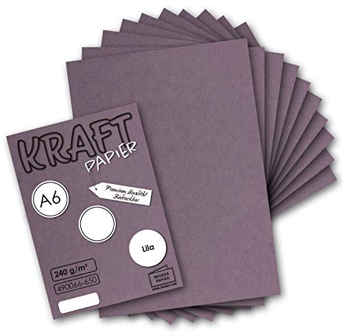 NEUSER PAPIER 50x Kraftpapier lila Bastel- Bogen A6-105 x 148mm - Bastelpapier, Tonpapier, Buntpapier, Fotokarton, Postkarten aus Natur-Karton - 240 g/m²