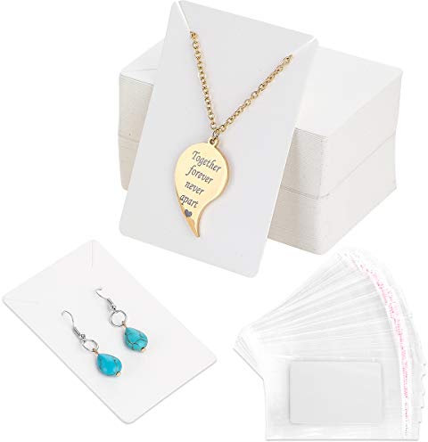 Litthing 100 Stück Ohrring Display Karten mit 200 selbstklebenden Beuteln, Schmuck Displaykarten von Kraftpapier, Halskette Anzeigekarten Ohrringkarten für Schmuck-Display