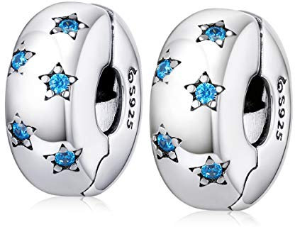 Cuentas espaciadoras de plata de ley 925 con cristales azules, compatibles con todas las pulseras de abalorios europeas, Plata esterlina