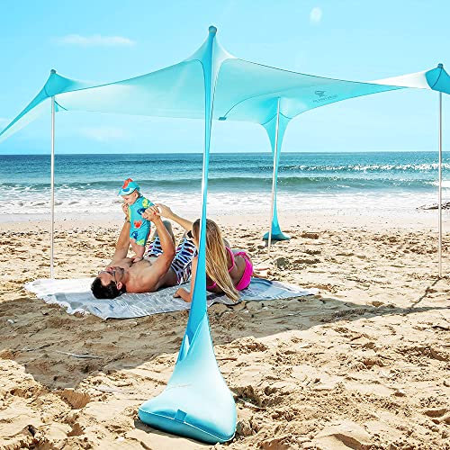 Sun Ninja Carpa Playa Plegable - Toldo Playa Plegable con Protección UPF 50+ - Toldo Camping con Bolsa de Transporte - con Pala Estacas y Postes - Parasol Playa Camping Pesca