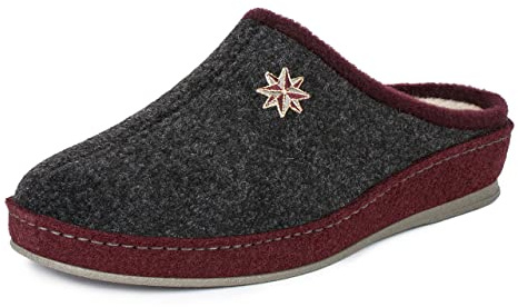 SCHAWOS Damen Filz Pantoffel Lisa, Warmer Winter Hausschuh Mit Schurwoll-Futter, Feste Rutschhemmende Sohle, Anatomisch Geformtes Fußbett, Farbe: Anthrazit, Größe: 41