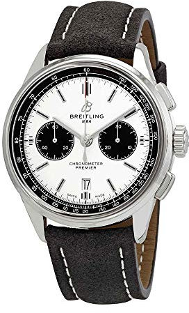 Breitling Premier AB0118221G1X2 Herren-Chronograph, silberfarbenes Zifferblatt, Automatik, Silbertone, Band, Silberton, Band