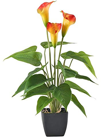Athemeet Gefälschte Blumen Pflanzen orange Artificial Calla-Lilien-Blumen Künstliche Topfpflanze im Freien Garten-Hang Innen Zuhause Küche Büro Tischdekoration Vase Korb Topf Herbstdekorationen