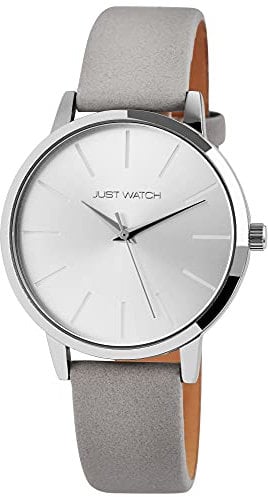 Just Watch Ella Damen-Uhr Echt Leder Dornschließe Analog Quarz elegant JW10093 (grau)