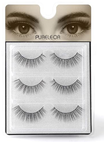 False Eyelashes Natural Looking 3D Mink Lashes Short Soft Reusable Fake Eye Lash Demi Wispies Strip Lashes Multipack Handmade, 3Pairs No Glue Included