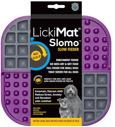 LickiMat Slomo, Dog Slow Feeders Lick Mat, Boredom Anxiety Reducer; Perfect for Food, Treats, Yogurt, or Peanut Butter. Fun Alternative to a Slow Feed Dog Bowl, Purple