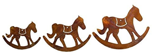 BADEKO 3tlg. Set Schaukelpferd Baumhänger Weihnachtsbaum Schmuck Christbaum Dekohänger Rostdeko