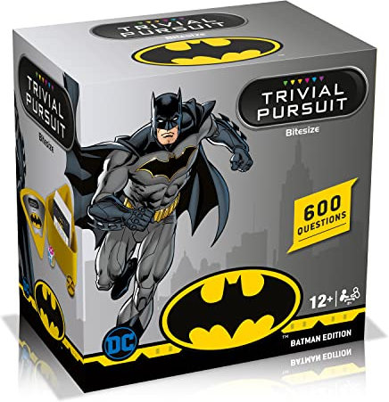 Winning Moves DC Comics Batman Trivial Pursuit Bitesize Card Game, 600 questions on your favourite characters with Batman, Joker, Harley Quinn and Teen Titans, Trivial game for ages 12 plus