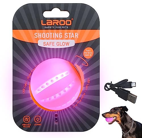 LaRoo Ball für Hunde, Hundespielzeug Ball Silikon Leuchtendes LED Hundeball mit USB Wiederaufladbarem Glühen in der Dunkelheit Hund Ball Zähne Reiniger Training Kugel für Hunde Spielen (Rosa)