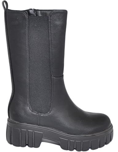 Stivale Donna Platform Chelsea Boots Combat Nero Fondo Alto sotto Ginocchio Zip Elastico Laterale Moda Tendenza Comodo (40 EU)