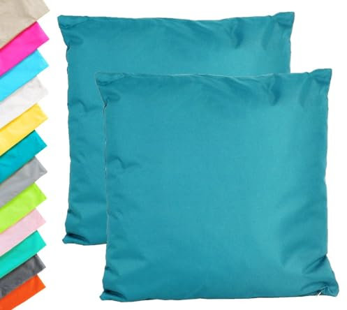 JACK 2er Set Outdoor Kissenhülle Kissenbezug 45x45cm Wasserfest Sitzkissen Lounge Kissen Garten Stuhl Lotus Effekt, Farbe:Petrol