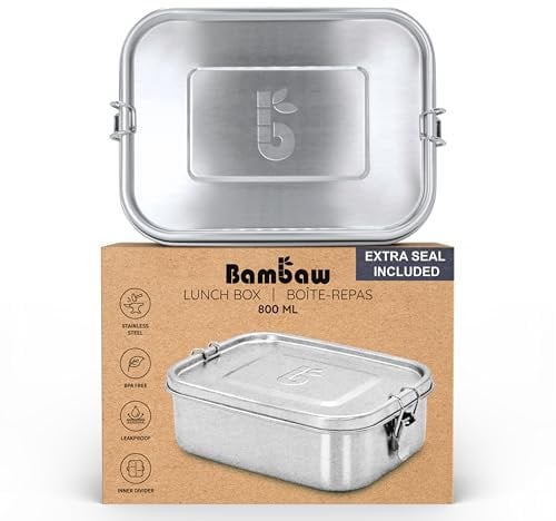 Bambaw Boite Gouter Inox 800 ml | Boite à Gouter Sans Bpa | Boite Repas Hermetique | Boite Compartiment Repas | Lunch Box Etanche | Bento Inox 800 ml | Lunchbox