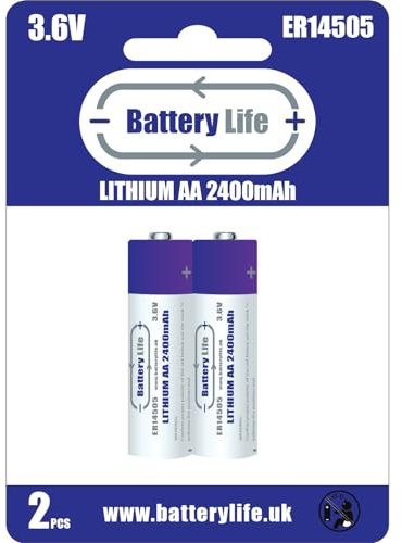 Battery Life AA 3.6v Batteries ER14505 Lithium (2 pack) 2400mAh for Garage Gates Automatic Doors Alarms Water Electricity Gas Meters