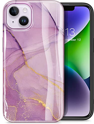 GVIEWIN Compatible with iPhone 14 Plus Case 6.7 2022, [10FT Military Grade Shockproof] Marble Scratch-resistant Slim Thin Soft TPU Stylish Protective Bumper Case Cover, Romantic Purple