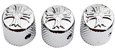 Guyker Guitar Bass Potentiometer Control Knobs with 6mm Dia. Shaft Pots - 3PCS Cross Style Top Dome Speed Tone Volume Knob Replacement for Electric Guitar or Precision Bass - Chrome