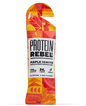 Maple Ignite - Natural Energy Gels with Grade A Canadian Maple Syrup for Running, Cycling & Endurance by Protein Rebel - Easy to Digest Running Gels - 24g Carbs, Electrolytes (1 Sachet)