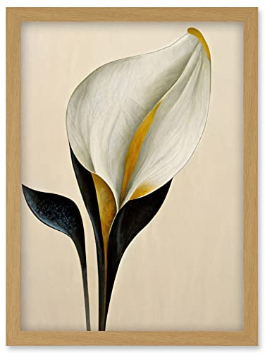 Wee Blue Coo Elegant Modern Calla Lily Black Gold Beige Artwork Framed Wall Art Print A4