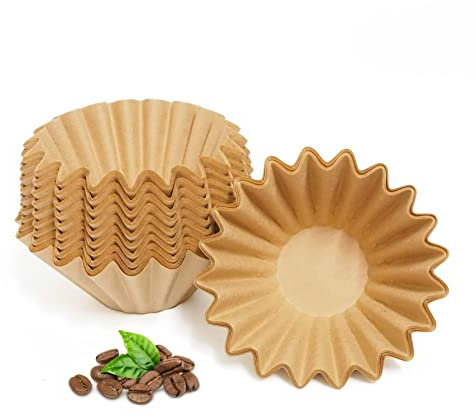 MUCXNIIY Filtros de café de 2 a 5 tazas, paquete de 100 filtros de café sin blanquear, 5 tazas, cesta de filtro de café natural gruesa para uso comercial, cafetera casera, kit de café para verter