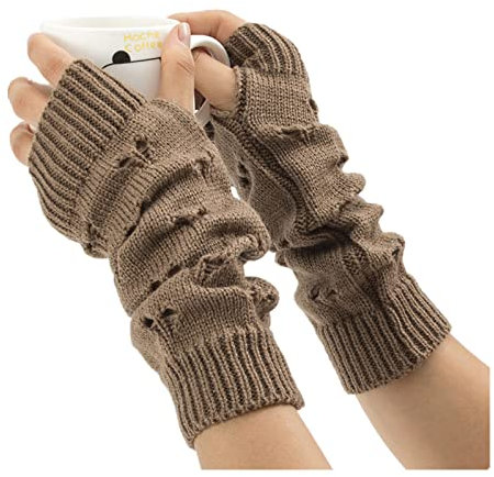 Dalulu Grunge Handschuhe Fairy Grunge Zubehör Rissener Handschuh Häkelhandschuh Kleidung y2k Fairy Grunge Ästhetische Armstulpen, Khaki, Einheitsgröße